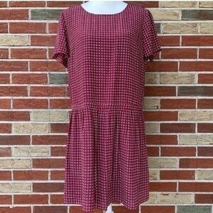 Madewell Silk Ascot Tile Non Waisted Red White Short Sleeve Dress 👗